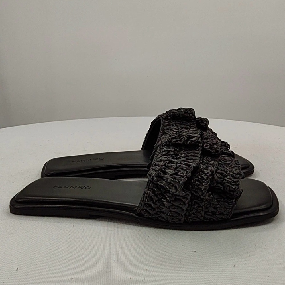 NWT Farm Rio Women Black Crochet Ruffle Slide Sandal Shoes 9